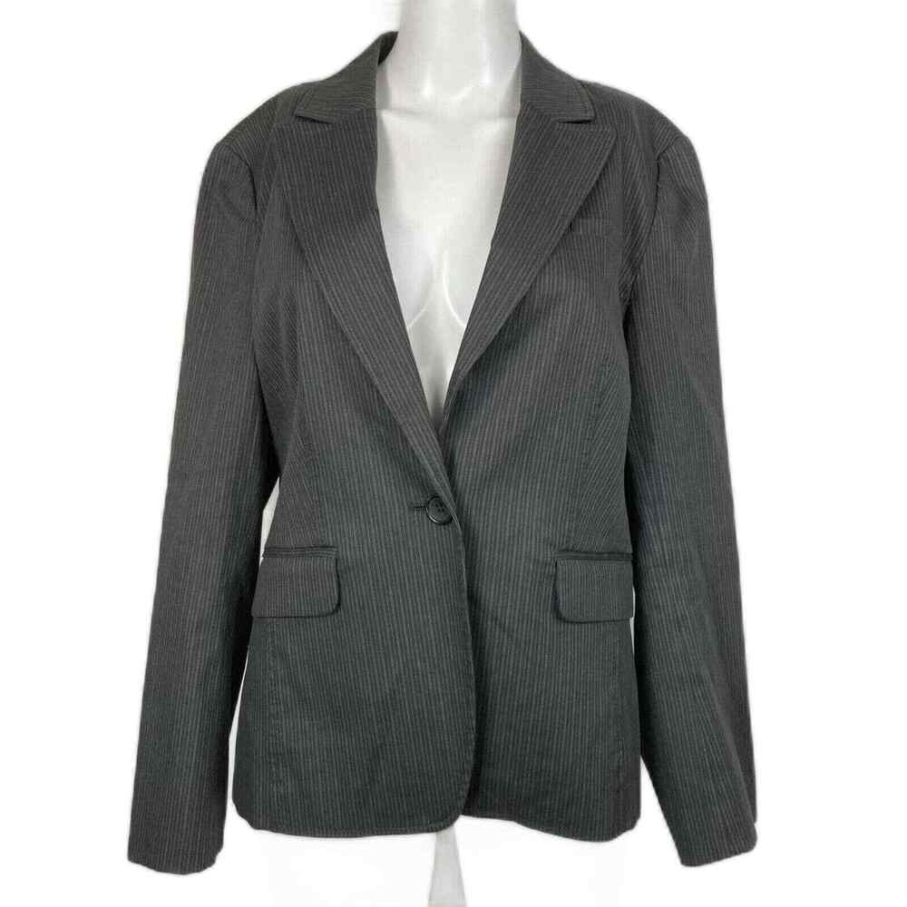 Banana‎ Republic Blazer Womens Sz 12P Petite Gray Stripe Cotton Jacket Stretch